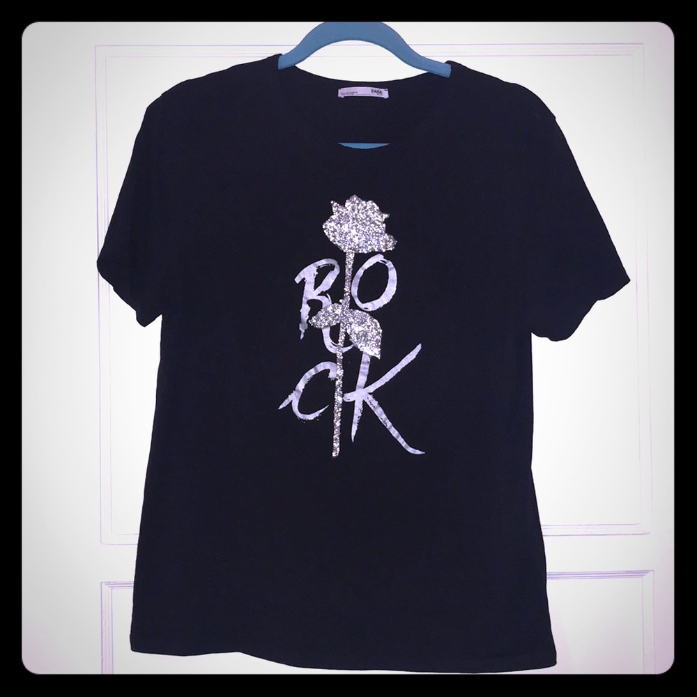 Rhinestone ROCK T-shirt from Zara